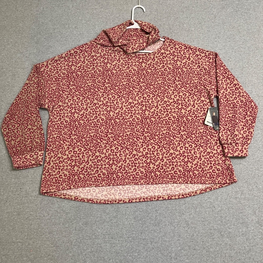 Terra‎ & Sky Sweater Womens 2X Pink Turtle Neck Cut Out Long Sleeve Animal New